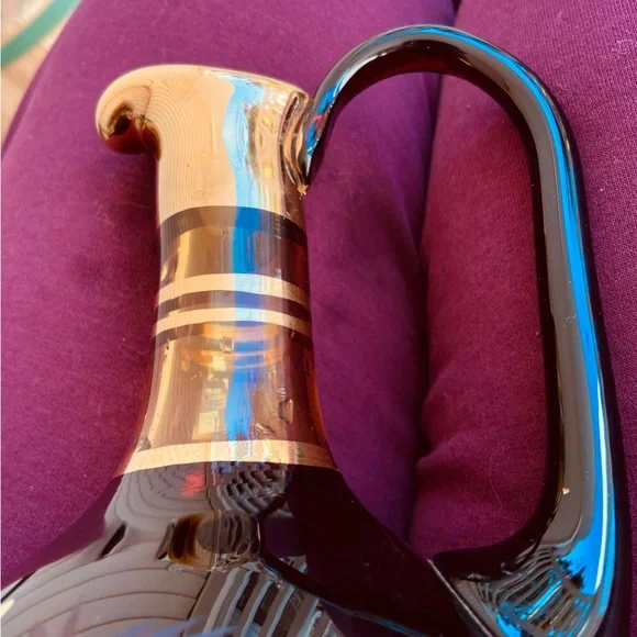 Old Etched & Gilded Mini Red Amber Glass Decanter/ Handle Beautiful Starburst🪻&✨ - Picture 14 of 16